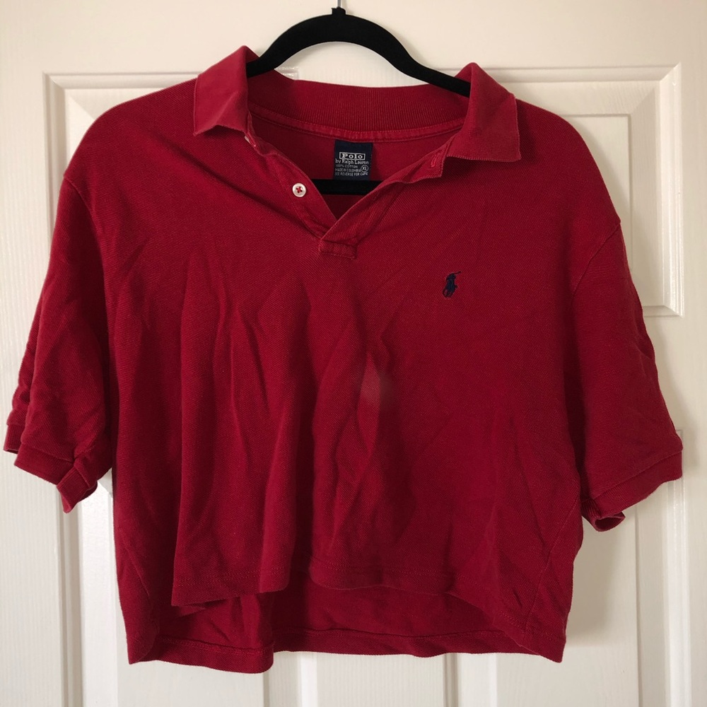 Red Cropped Polo Shirt
